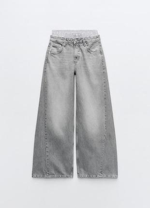 Джинсы wide-leg trf с эффектом трусов-боксеров zara