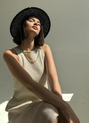 Капелюх федора жіночий d.hats з рафія з ланцюгом золото з кільцями чорний8 фото