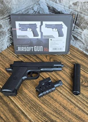 Дитячий пластиковий пістолет vigor airsoft gun для 6 мм куль з лазером та глушником || kilomert+