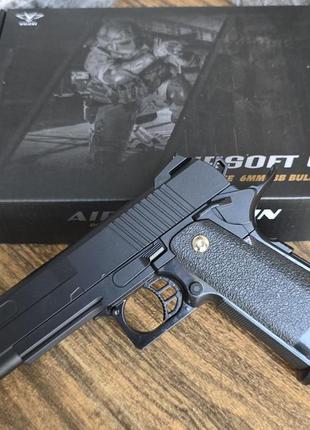 Дитячий металевий пістолет colt 1911 чорного кольору для 6 мм куль vigor airsoft gun || kilomert+