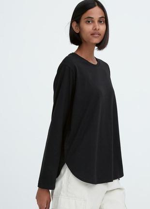 Базовый черный женский лонгслив из хлопка от uniqlo
