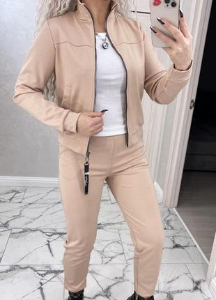 Костюм женский брючный (кофта+штаны) трикотажный 42-52 черный, хаки (темно-зеленый), бежев...