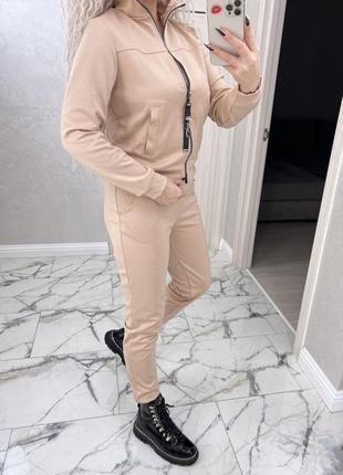 Костюм женский брючный (кофта+штаны) трикотажный 42-52 черный, хаки (темно-зеленый), бежев...