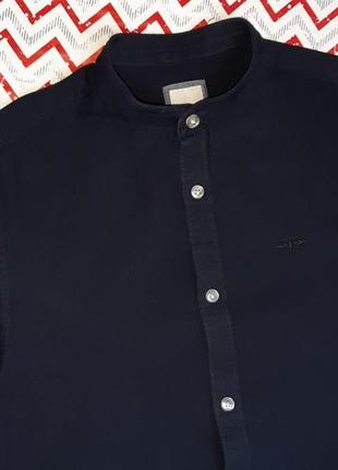 😉1+1=3 фирменная темно-синяя приталенная рубашка со стойкой river island, размер 42 - 442 фото