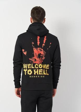Толстовка чоловіча чорна dark side welcome to hell худі трьохнитка на блискавці з капюшоном і принтом на спині