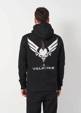 Толстовка чоловіча чорна dark side valkyrie skull худі трьохнитка на блискавці з капюшоном і принтом на спині