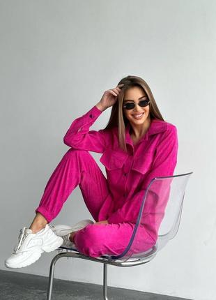 Прогулянковий вельветовий спортивний костюм сорочка вільного крою+ джоггери, костюм демісезонний весна-осінь 42-44,46-48,50-52/ мод 075