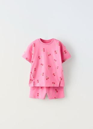 Комплект zara двійка шорти і футболка з вишеньками 3 р/98 см; 5 р/110 см