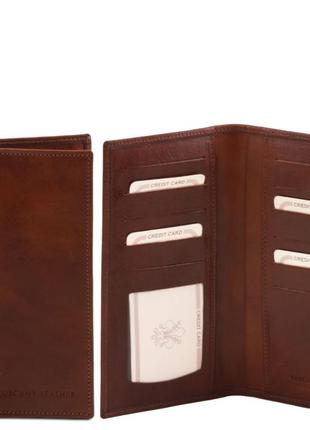Эксклюзивный вертикальный кожаный кошелек бифолд  tuscany leather tl140784 (коричневый)1 фото