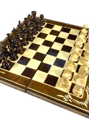 Шахматы, шашки, нарды, шахматная доска для игор 3 в 1 из натурального дерева размер 32х32 см (m)2 фото