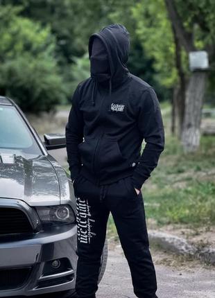 Толстовка чоловіча чорна dark side welcome худі трьохнитка на блискавці з капюшоном і принтом на спині9 фото