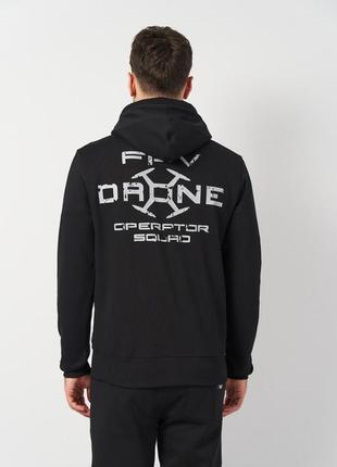 Толстовка чоловіча чорна dark side fpv dron худі тринитка на блискавці з капюшоном і принтом на спині