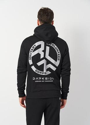 Толстовка чоловіча чорна dark side rdk худі трьохнитка на блискавці з капюшоном і принтом на спині дарк сайд