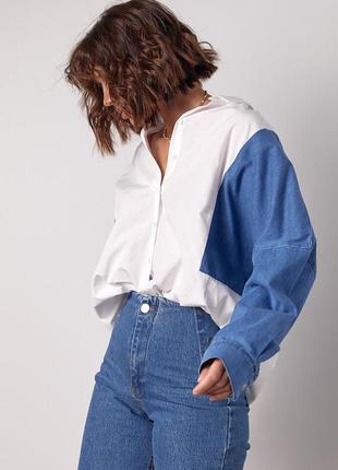 Женская рубашка oversize с джинсовыми вставками