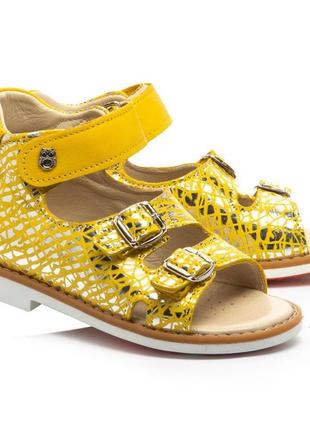 Босоніжки ортопедичні для дівчинки (арт.leo-1215), theo leo (туреччина) (жовтий/золотий, 21)