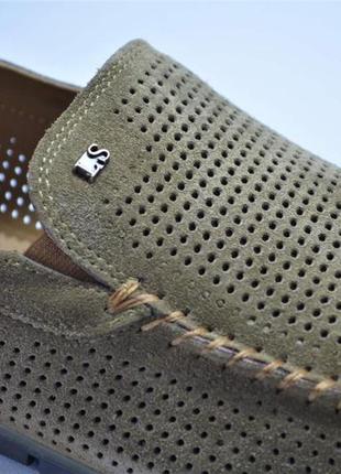 Мужские летние туфли мокасины замшевые кофейные legges 01