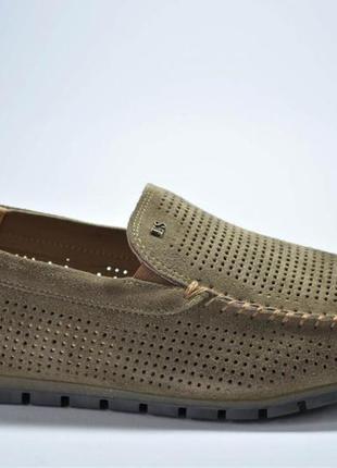 Мужские летние туфли мокасины замшевые кофейные legges 01