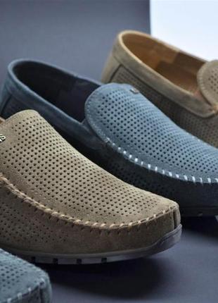 Мужские летние туфли мокасины замшевые кофейные legges 01