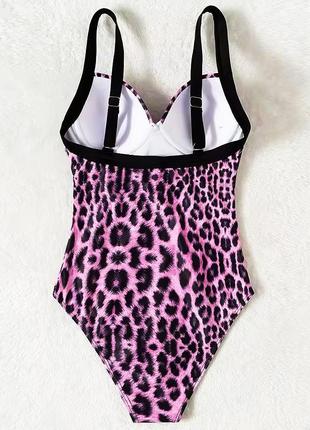 Леопардовый розовый сплошной сдельный купальник с чашками анжелика плавки бразилиана завышенные