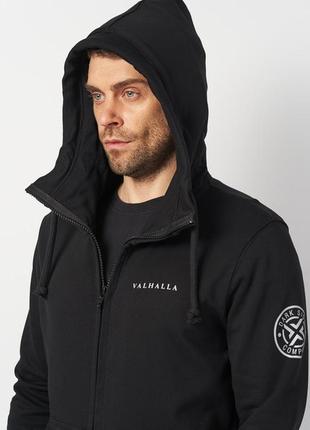 Толстовка чоловіча чорна dark side valhalla худі трьохнитка на блискавці з капюшоном і принтом на спині3 фото