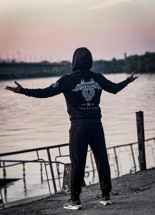 Чоловіча толстовка dark side valhalla чорна худі на блискавці з капюшоном кофта з принтом на спині6 фото