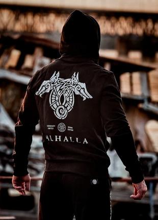 Чоловіча толстовка dark side valhalla чорна худі на блискавці з капюшоном кофта з принтом на спині7 фото