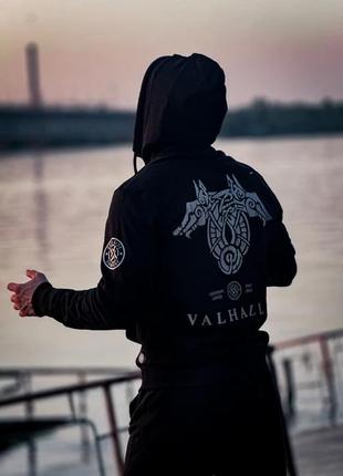 Чоловіча толстовка dark side valhalla чорна худі на блискавці з капюшоном кофта з принтом на спині10 фото