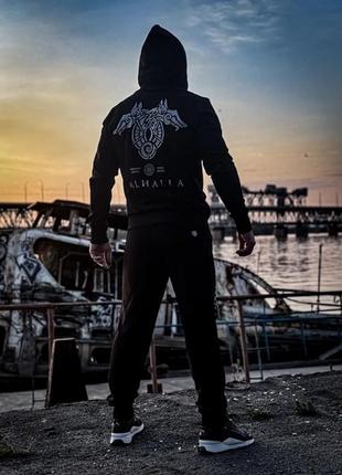 Чоловіча толстовка dark side valhalla чорна худі на блискавці з капюшоном кофта з принтом на спині9 фото