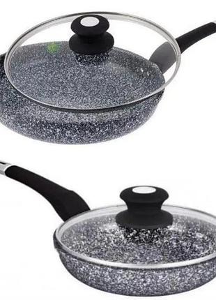 Сковорода з кришкою 22 см світлий граніт unique un-5114 <unk> антипригарна сковорода <unk> гранітна сковорода