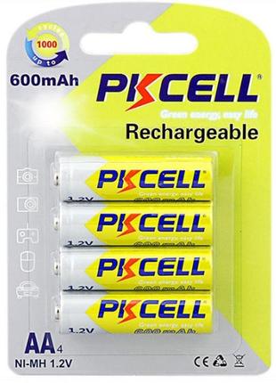 Акумулятор pkcell 1.2v aa 600mah nimh rechargeable battery, 4 штуки у блістері ціна за блістер, q12