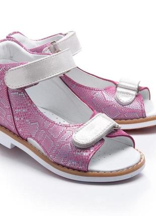 Босоніжки профілактичні для дівчинки (арт.leo-1121), theo leo (туреччина) (рожевий пітон /білий переламутр,