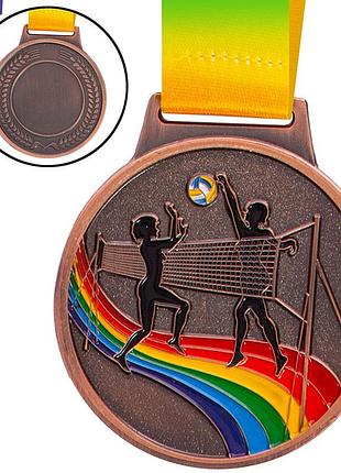 Медаль спортивная с лентой цветная волейбол c-0343 бронзовый (33508412), fdso