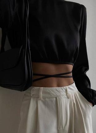 Роскошный шикарный новый женский вечерний шелковый атласный кроп из шелка на завязках,...