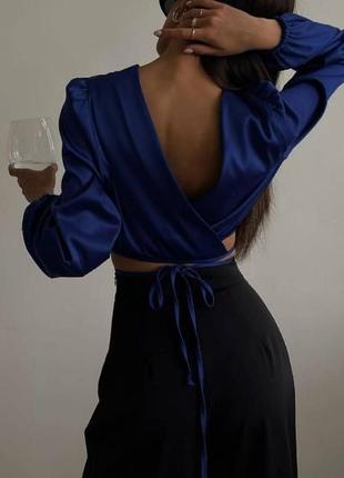 Роскошный шикарный новый женский вечерний шелковый атласный кроп из шелка на завязках,...