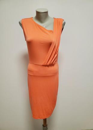 Шикарное брендовое трикотажное платье кораллового цвета