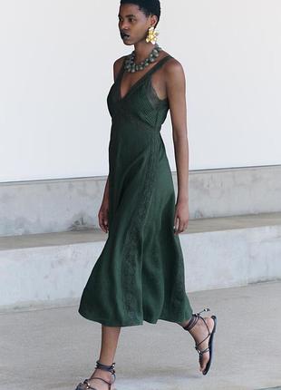 Лляна сукня-сліп zara zw collection