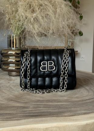 Кожаная сумка черная в стиле balenciaga monako фурнитура серебро