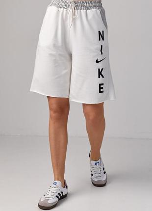 Женские трикотажные шорты с надписью nike - молочный цвет, m (есть размеры)