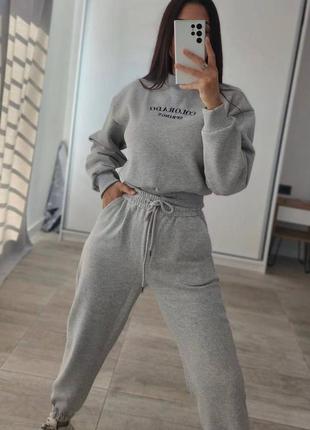 Базовый костюм спорт меданж светлый беж мягко костюм свитшот джоггеры