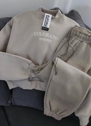 Базовый костюм спорт меданж светлый беж мягко костюм свитшот джоггеры