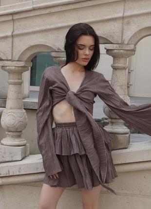 Костюм tensin юбка и топ с длинным рукавом из жатого хлопка. be posh, bazhane, marsego, stash, malina