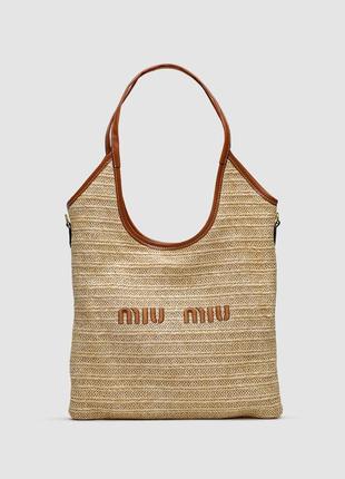 Стильная соломенная женская сумка miu miu большая пляжная женская сумка с ремешком плетеная женская сумка на пляж