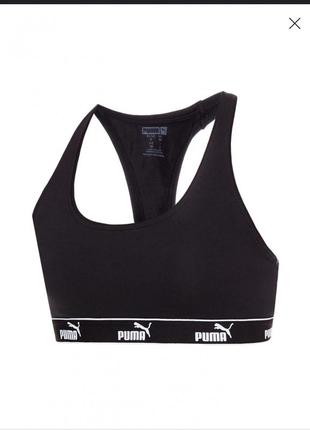 Кроп топ на резинке лампасы монограммная puma черный бабообразный