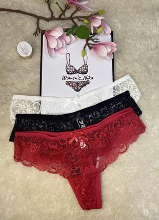 Набор трусики стринги кружевные сексуальные с бантиком womens nika цвет трусиков на выбору