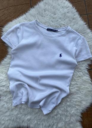 Облегающая ктоновая белая футболка polo ralph lauren