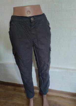 Брюки, джинсы карго на манжетаз серого цвета