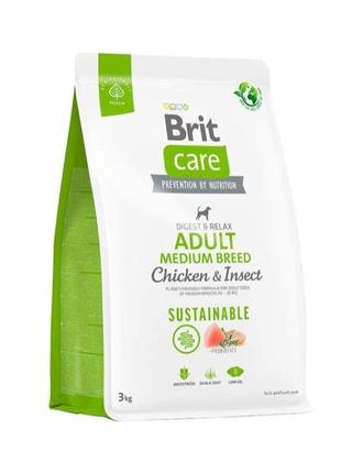 3 кг сухий корм для собак середніх порід brit care dog sustainable adu