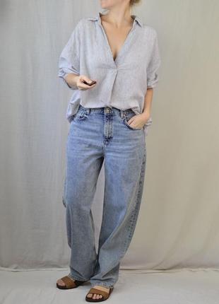 7923\90 льняна сорочка у синю смужку h&m l