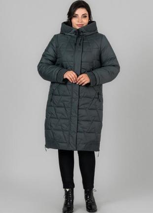 Пальто стёганое, пуховик с капюшоном, куртка удлинённая осень-еврозима
