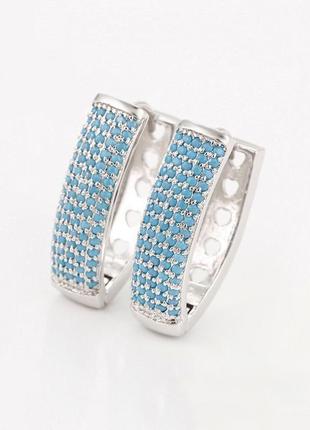 Сережки з синіми фіанітами xuping, родій. 2,4 см